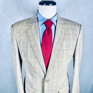 Vintage Giorgio Armani Blazer Mens 38R Beige Wool Sport Coat Jacket Check